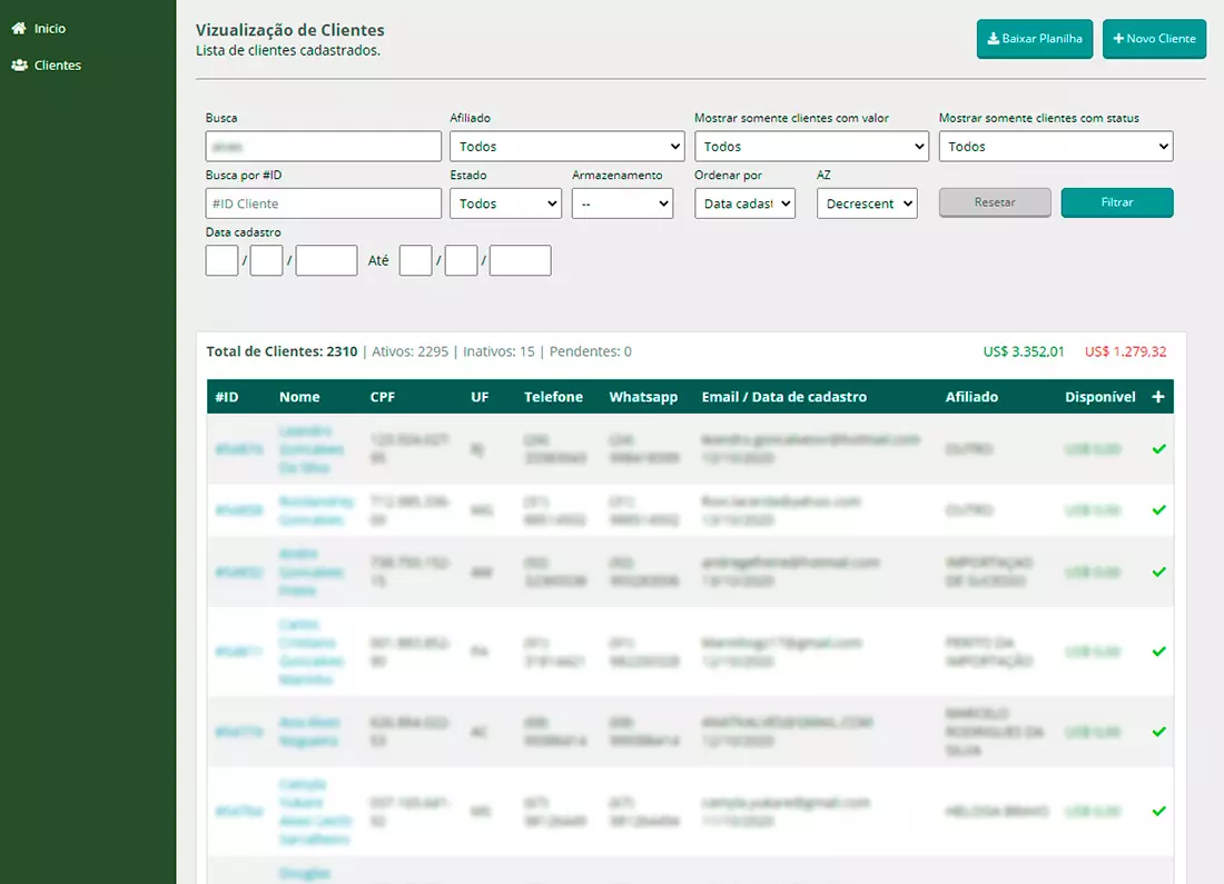 Sistema de controle de clientes